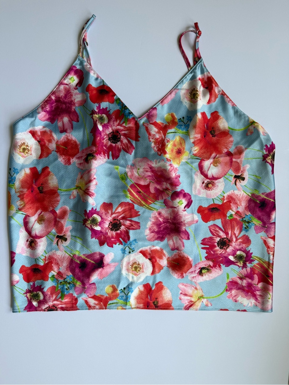 Floral V-Neck Cami - Light Blue/Pink